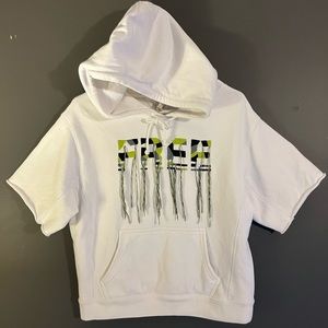FREE PEOPLE FP MOVEMENT XS/TP WHITE SHORT SLEEVED FRINGED PULLOVER HOODIE
